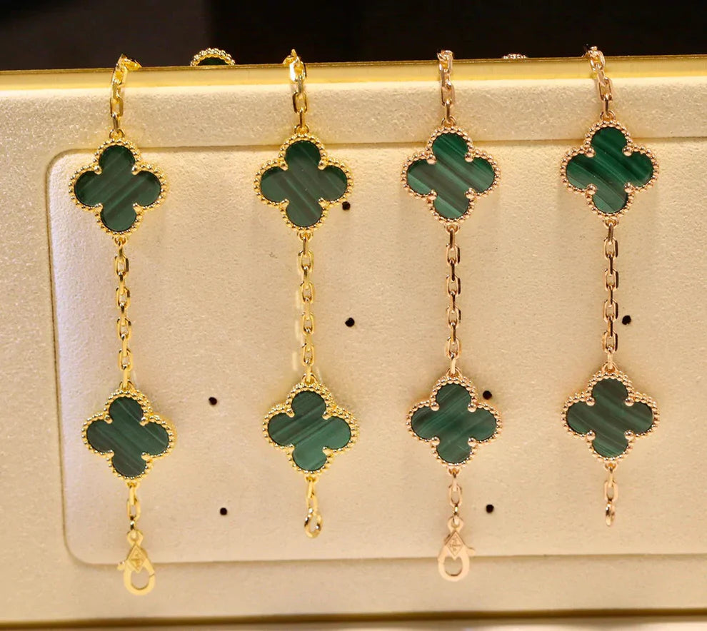 CLOVER 5 MOTIFS GREEN MALACHITE 18KT GOLD