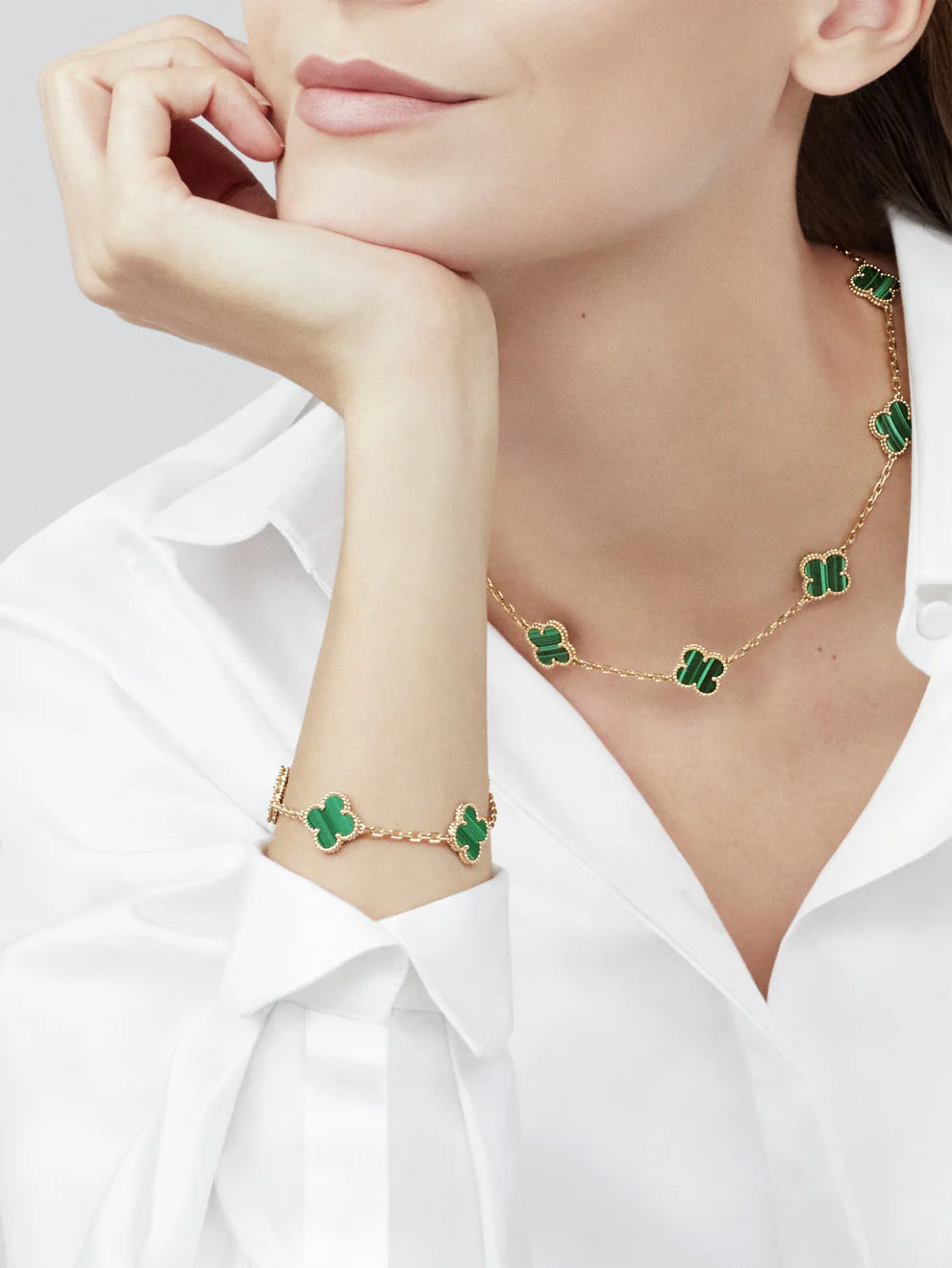 CLOVER 5 MOTIFS GREEN MALACHITE 18KT GOLD