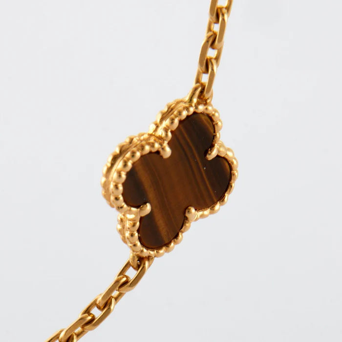 CLOVER 5 MOTIFS TIGER EYE 18KT GOLD